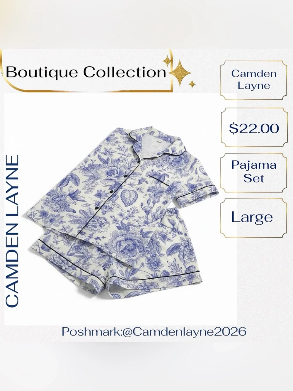Camden Layne Blue and White Floral Short Sleeve Pajama Set - Picture 6 of 7